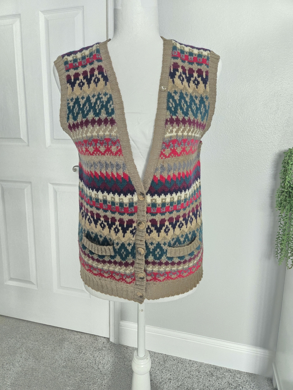 Vintage 80s/90s Robert Scott Ltd Wool Sweater Vest - Multicolor Knit - Size 38